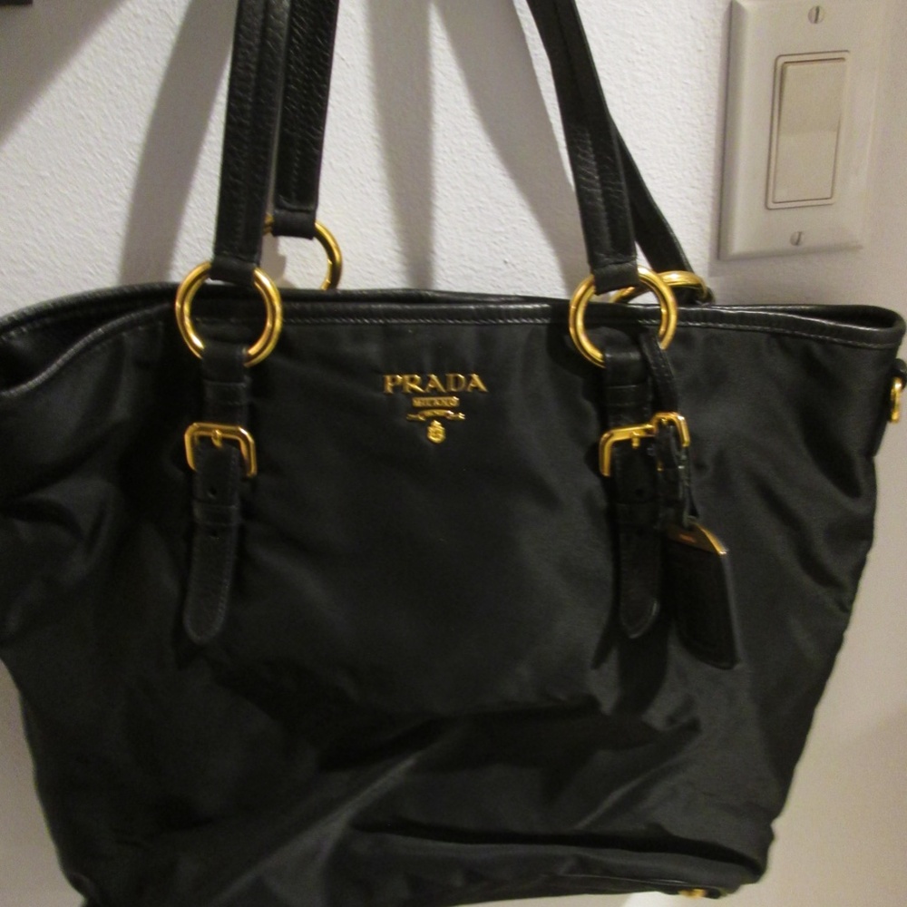 PRADA BLACK NYLON LARGE SHOPPER TOTE BAG